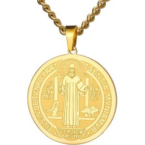 Tianyi-Collier De Sceau Saint Beno&icirc;t En Acier Inoxydable Pendentif Saint Beno&icirc;t Croix J&eacute;sus Amulette Religieuse De Force Paix Pri&egrave;re Bijoux Pour Hommes Femmes - Neuf