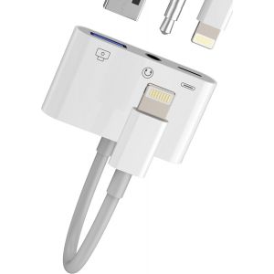 Adaptateur Lightning vers USB 3,5 mm pour iPhone 14 13 Chargeur C&acirc;ble Adapter pour Apple iPad Audio Jack OTG Connecteur Num&eacute;rique Appareil Photo Clavier Drive Accessoires USB-A Card Reader - Neuf