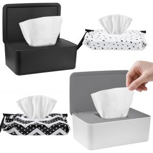 KALANKA-Bo&icirc;te &agrave; Lingettes, 2 Distributeur de Lingettes Humides et 2 Pochette de Lingettes Humides, Bo&icirc;tes de Papier Toilette Humide avec Couvercle, R&eacute;utilisable Boite Bo&icirc;te de Rangement - Neuf