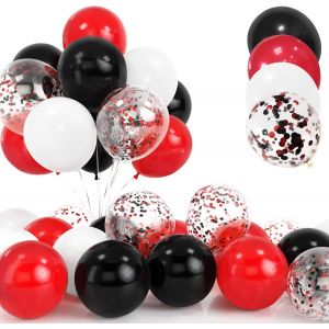 KALANKA-30 Pièces Ballons Rouge et Noir, 12 Pouces Rouge Noir Confettis Ballons, Latex Hélium Blanc Ballons avec Ruban pour Anniversaire Mariage Festival Enfant Baby Shower Fête Célébrations - Neuf