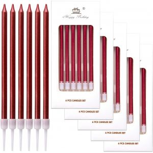 36 Pi&egrave;ces Bougies De G&acirc;teau D'anniversaire,Bougie Anniversaire Longue Avec Supports,Bougies Fine Pour La D&eacute;coration De F&ecirc;te De G&acirc;teau De Mariage D'anniversaire (Rouge) - Neuf
