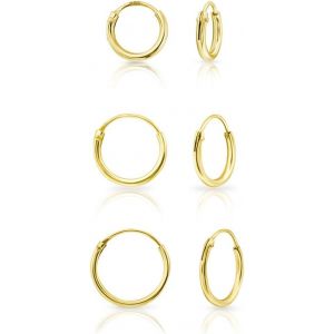 Kal-® 3 Paires - Lot Boucles D'oreilles Femme - Creoles Argent Femme - Argent 925 - Creoles Or Femme - Plaqué Or Jaune Ou Rose - Helix Piercing Oreille - Fines: 1.2 Mm - Diamètre: 8-14 Mm - Neuf
