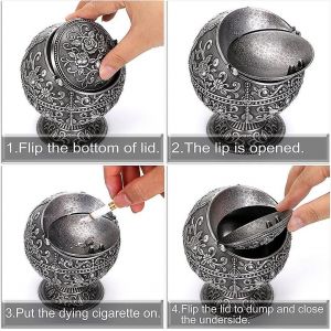 Cendrier r&eacute;tro coupe-vent avec couvercle-motif rose classique,cendrier de bureau,int&eacute;rieur et ext&eacute;rieur,r&eacute;tro,h - Neuf