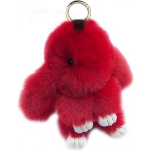 KAL-Porte-Cl&eacute;s Lapin Mignon Rex En Fausse Fourrure Pompon Porte-Cl&eacute;s Voiture Sac &Agrave; Main Joli Porte-Cl&eacute;s Breloque Anneau - Neuf