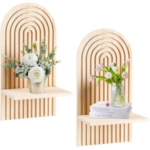 Cauc-Lot De 2 &Eacute;tag&egrave;res Murales En Bois Arc-En-Ciel Boh&egrave;me, D&eacute;coration Murale, Pour Chambre D'enfant, Petite &Eacute;tag&egrave;re &Agrave; Plantes, Pour Art, Salon, Ferme, D&eacute;coration Murale - Neuf