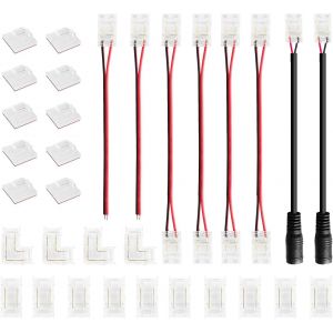 32 Pi&egrave;ces 8Mm 2-Pin Connecteurs Sans Soudure Pour Bande Led Cob, 10 Connecteurs Sans Espace, 6 Connecteurs Avec C&acirc;bl&eacute;, 2 Dc-Connecteurs, 4 L-Forme Connecteurs, 10 Clips De Fixatio - Neuf