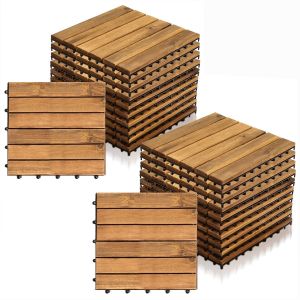Lot De 22 Dalles De Terrasse En Bois 6 Lattes 2 M&sup2; 30 X 30 Cm, Dalles De Jardin Clipsables - Neuf
