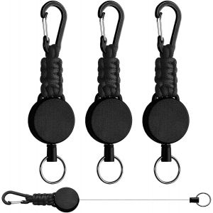 KALANKA-3 Pack Porte-Cl&eacute;s R&eacute;tractable avec C&acirc;ble Acier 60cm, Mousqueton Professionnel pour Badge ID, Carte, Cl&eacute;s (Noir) - Neuf