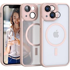 Brs-Magnétique Coque Iphone 13 Compatible Magsafe [Protection Caméra Intégrée] Housse Ultra Fine Anti-Choc - Dos Translucide Mat + Bordure Tpu Souple - Neuf