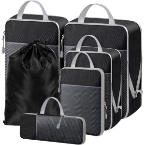 Lot De 6 Cubes De Compression Pour Val , Sac Essentiel, Avec Maille, Extensible, Organ Ur De Voyage, Fermeture &Eacute;clair, Organ Ur Multifonction, Noir - Neuf
