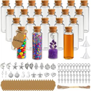 Mevronisshop-22 Pcs Petite Fiole En Verre Avec Bouchon Liege, 40ml Petite Bouteilles En Verre Avec &Eacute;tiquette & Pendentif, Mini Bouteille Pour Contenant Drag&eacute;es Bapt&ecirc;me, Cadeau Mariage, F&ecirc;te, Diy - Neuf