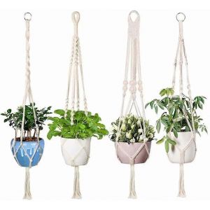 Lot de 4 paniers suspendus,panier suspendu en corde de coton. Pot de fleur / Cintre de jardinière pour l'intérieur / l'extérieur - Neuf