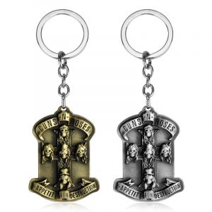 Porte-Clés En Deux Parties (Multicolore) Avec Pendentif Tête De Mort Personnalisé Et Bande De Pistolet Et De Rose - Neuf