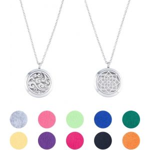 Kalanka-2 Ensemble De Collier Avec Pendentif Médaillon D'aromathérapie 24 Pouces Chaîne Réglable Lotus Et Nuage Flottant Diffuseur D'huile Essentielle Collier Médaillon Pendentifs Pour Femmes - Neuf