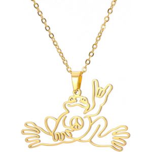 Kal-Collier Grenouille Collier Grenouille Symbole De Paix Pendentif Nature Cr&eacute;atures Des Bois Bijoux Animaux Amusants Cadeau D'anniversaire - Neuf
