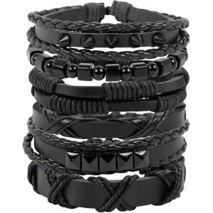 Tianyi-6-12pcs Bracelet Tressé Punk Gothique Rock Manchette Multicouche Cordon Vintage Homme Femme - Neuf