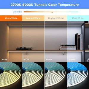 Dc24V Cob Led Ruban Cct Dimmable 2700K-6000K Blanc Chaud Blanc Froid 1M 14W/M 640Leds/M Bande Led Cri90+ Super Lumineux Pour Chambre Cuisine Dortoir Diy &Eacute;clairage - Neuf