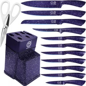 Oayew-Authentic Since 1986, Kitchen Knife Block Set, Stainless Steel Japanese Chef Knives Set With Knife Holder, Scissors, Paring Boning Slicing Bread Steak Knife - Neuf