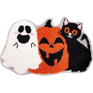 Tapis de bain &agrave; motif citrouille d'Halloween, fant&ocirc;me et chat noir (50 x 80 cm), antid&eacute;rapant, tapis de douche, tapis d'entr&eacute;e, tapis de sol. - Neuf