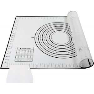 AYUHR-Tapis de Cuisson Silicone, 70×50 cm Feuille de Cuisson Reutilisable Tapis de Pâte Anti-Adhérent sans BPA avec Mesures Corne Patisserie pour Fondant/Biscuit/Pizza, Noir - Neuf
