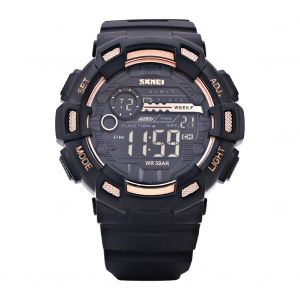 Montre-Bracelet Electronique Numerique A Retroeclairage Led, Ronde, Etanche, Sport (Dore) - Neuf