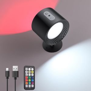 Applique Murale Led D'int&eacute;rieur - Batterie Rechargeable - Avec T&eacute;l&eacute;commande Rvb Touch Control - Lampe Murale Rotative &Agrave; 360&deg; - 3 Modes De Couleur - Intensit&eacute; Variable - Pour Chambre &Agrave; Coucher - Neuf