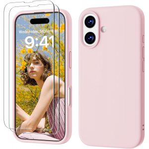 LORANKA-3 en 1 Coque iPhone 17 Silicone Liquide avec 2 Verre Tremp&eacute;, &Eacute;tui Protection Pr&eacute;cise de Cam&eacute;ra R&eacute;sistant aux Rayures Antid&eacute;rapant Antichoc Cover iPhone 17 Case 6.3"", Rosa - Neuf