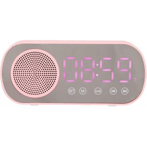 Radio-réveil Numérique, Haut-Parleur HiFi sans Fil Bluetooth 5.0 avec Double Alarme, Radio FM, Radio Numérique Rechargeable par USB pour Les Voyages Sportifs, Rose - Neuf