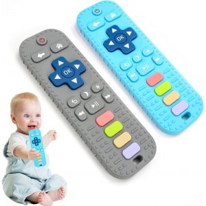 Anneau De Dentition (Gris + Bleu), 2 Pièces, Jouet Pour Bébé De 3 Mois, 6 Mois, 9 Mois Et 1 An, Cadeau Pour Nouveau-Né Garçon, Sucette Pour Bébé Garçon Et Fille - Neuf