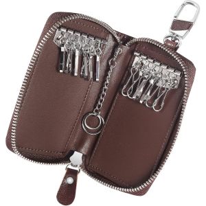 Etuis Porte Cl&eacute;s Cuir,Pochette Porte Clef Cuir Porte-Cl&eacute; Voiture Porte-monnaie Sac &agrave; poche S&eacute;curit&eacute; Multifonctionnel Fermeture &Eacute;clair Classique Casual,avec 12 crochet Clip.[D38] - Neuf