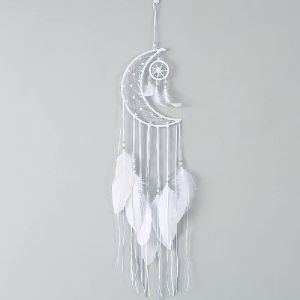 Dreamcatcher,Vintage Home Decor Capteur de R&ecirc;ves,Tapisserie Murale Lune Attrape-r&ecirc;ves Tricot&eacute; en Coton avec Glands D&eacute;corations,Attrape-r&ecirc;ves avec Plumes,Ornement Suspendue Chambre(Blanc) - Neuf