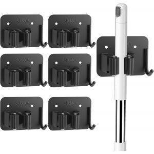 TEPPE-Accroche Balai Mural, 6 Pièces Support Balais Mural, Porte Balais Acier Inoxydable pour Balai à Moppe, Broom, Pelle, Outils de Jardin, pour Garage, Cuisine, Balcon, Jardin, Noir - Neuf