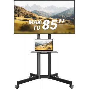 SUBZONAL-Support TV sur Pied avec Roulettes, Pied TV Inclinable et R&eacute;glable en Hauteur 32-85 Pouces avec &Eacute;tag&egrave;re, Charge Max 55 kg, VESA 600x400 mm, Support T&eacute;l&eacute;vision Mobile pour Salon, Bureau, &Eacute;col - Neuf