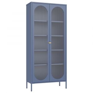 Armoire en m&eacute;tal bleu gris et verre 180cm YASMINE - Neuf