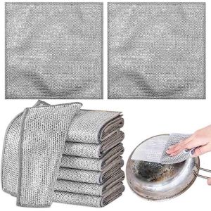 Loranka-Torchon Multifonctionnel En Fil M&eacute;tallique Anti-Rayures,Chiffons &Agrave; Vaisselle En Fil Pour Humides Et Secs 20 Pi&egrave;ces,Pour Nettoie Et Frotte Pour Vaisselle,20x20cm, Argent - Neuf