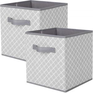 Eryi-Lot De 2 Bacs Cubiques De Rangement Pliables En Tissu Pour Placard Et Jouets, Polypropylène, Grille Blanche - Neuf