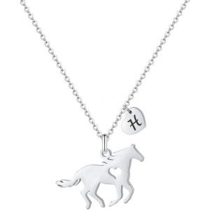 Kal-Cadeau De Chevaux Pour Filles Et Femmes - En Acier Inoxydable - Cadeau Pour Chevaux - Chaîne Avec Pendentif En Forme De C?ur - Chaîne Avec Pendentif En Forme De Lettre - Bijoux Pour Filles Et - Neuf