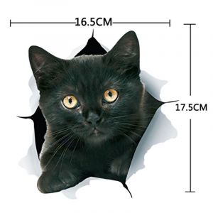 1 x 3D Chat Noir Sticker Mural (16,5 x 17,5 cm) - Drôle de Décoration - Réfrigérateur, Toilettes, Chambre à coucher, Voiture - Neuf