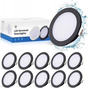 Spot Led Encastrable Noir Extra Plat, 10 X 5W Spot Salle De Bain Ip65, Spot Encastré 4000K Blanc Neutre 400Lm, Plafonnier Encastrable Trou 68-80Mm, Spot De Plafond Pour Salon Chambre Cuisine - Neuf