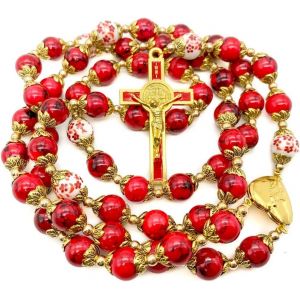 Store Perles De Corail Rouge Fleurs De Chapelet En Or Collier De Perles M&eacute;daille Miraculeuse Et Crucifix De Saint Beno&icirc;t - Neuf