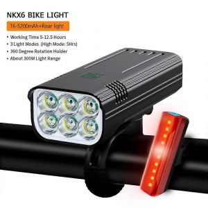 Natfire Éclairage De Vélo Rechargeable À 6 Led 3600 Lumens, Lampe Torche Avant Et Arrière Pour Vtt Et Cyclisme Sur Route-5200mah Avec Batterie Arrière - Neuf