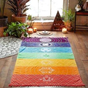 Châle De Yoga Arc-En-Ciel Vibrant Chakra - Couverture De Plage Et Tapis Polyvalents Pour Le Yoga, La Méditation Et Le Style Bohème - Neuf