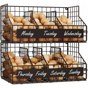 MEVRONISSHOP-Porte-?ufs frais avec 5 s&eacute;parateurs pour s&eacute;parer les ?ufs pendant une semaine, paniers en fil m&eacute;tallique empilables &agrave; 2 niveaux pour rassembler les ?ufs, rangement oeuf, avec &eacute;tiquettes - Neuf