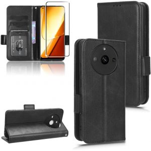 KAL-Coque Pour Realme 11 5G Housse En Cuir De Protection, Avec [1 Pi&egrave;ces] Verre Tremp&eacute; Protection &Eacute;cran, [Fermeture Magn&eacute;tique] [Cuir Pu] [Pochette De Portefeuille] [Anti-Antichoc] - Neuf
