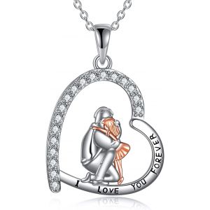 Collier P&egrave;re Fille S925 Argent Pendentif P&egrave;re Fille Collier Papa Fille Bijoux Cadeaux Pour Femmes Filles, 0.84*0.78(21.5*20 Mm), Argent Sterling, Zircone Cubique - Neuf