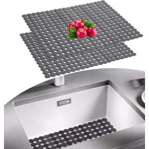 KALANKA-Lot de 2 Tapis &eacute;vier de Cuisine, 30x40cm Protege Evier en PVC, Tapis d'&eacute;vier D&eacute;coupable, Tapis de Evier D&eacute;coratif egouttoir, Multifonction Tapis de Protection d'&eacute;vier en c&eacute;ramiqu/Acier Inoxyd - Neuf