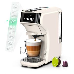 HiBREW H1B Cafeti&egrave;re &agrave; dosettes 5 en 1, r&eacute;servoir d'eau 600 ml, extraction sous pression 19 bars, mode froid/chaud, indicateur LED, pour Kcup*/Nes*/DG*/Espresso en poudre, beige - Neuf