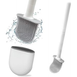 meimie-Brosse Wc En Silicone Avec Support,Plate Et Pliable Avec Antidérapant,Séchage Rapide,Outil De Nettoyage Plat Flexible À Fixation Murale Pour Salle De Bain Nettoyage En Profondeur ¿ Blanc - Neuf