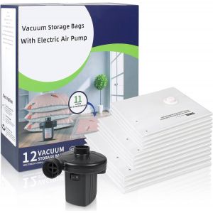 Sacs de Rangement sous Vide avec Pompe Electrique,12 Packs (4 G&eacute;ants,4 Grands,4 Moyens) pour le Voyage et la Maison - Neuf