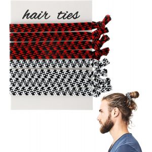 Lot De 8 &Eacute;lastiques &Agrave; Cheveux Tress&eacute;s Pour Homme, Pour Chignons Et Cheveux Boucl&eacute;s, &Eacute;lastiques Et Sans Plis, Cheveux &Eacute;pais Et Denses (Noir/Blanc Et Noir/Rouge) - Neuf